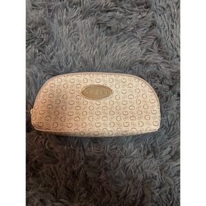 Guess Cosmetic Bag Pouch Monogram GG Pattern Tan Brown Zippered Makeup Organizer
